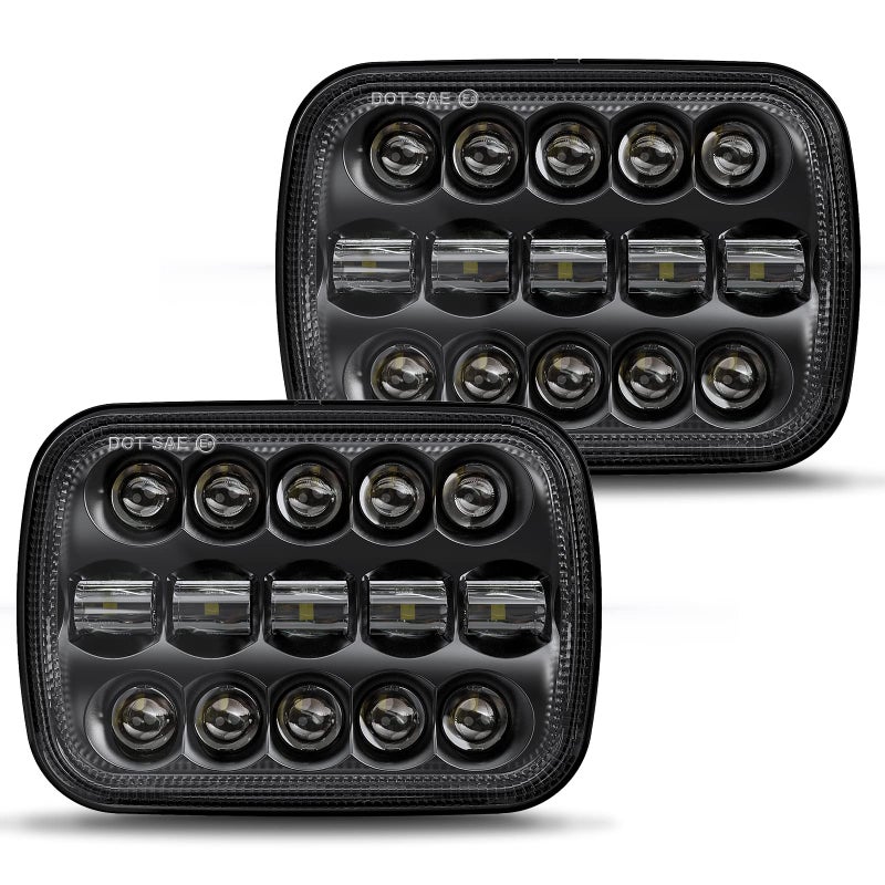 BICYACO DOT 110W 5x7 7x6 Inch Led Headlights Hi/Low Led Sealed Beam Projector Headlamp Compatible with Jeep Wrangler YJ Cherokee XJ Kenworth T300 1997-2010 H4 Plug H6054 H5054 6054 6052 (Black) - Image 1